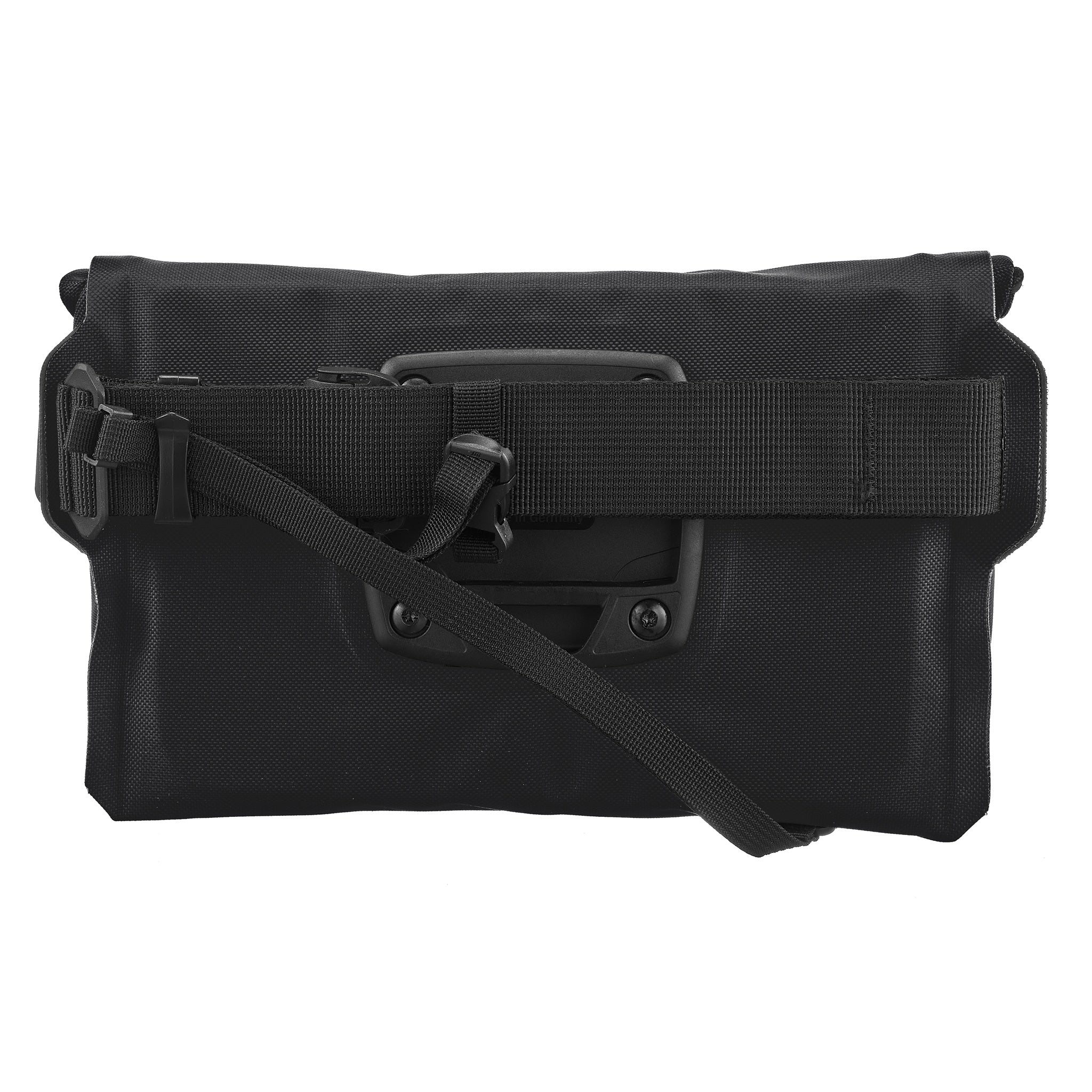 Rückansicht der ORTLIEB Velo-Sling Flex in black 2.5 Liter mit befestigtem Schultergurt