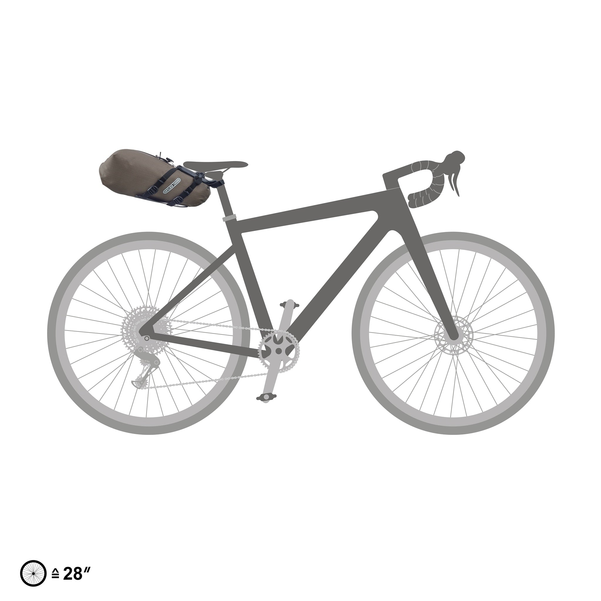 ORTLIEB Seat-Pack QR in dark-sand am Gravel-Bike montiert auf weißem Hintergrund